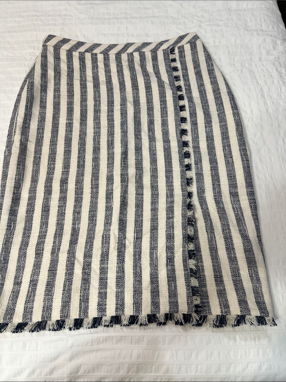 Banana Republic Navy and Cream Striped Fringe Pencil Skirt